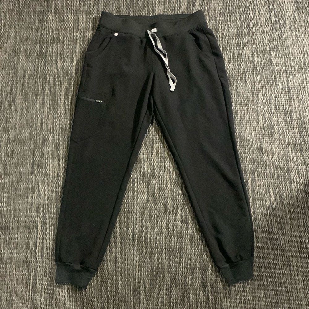 Figs Black Track Joggers with White Drawstring
